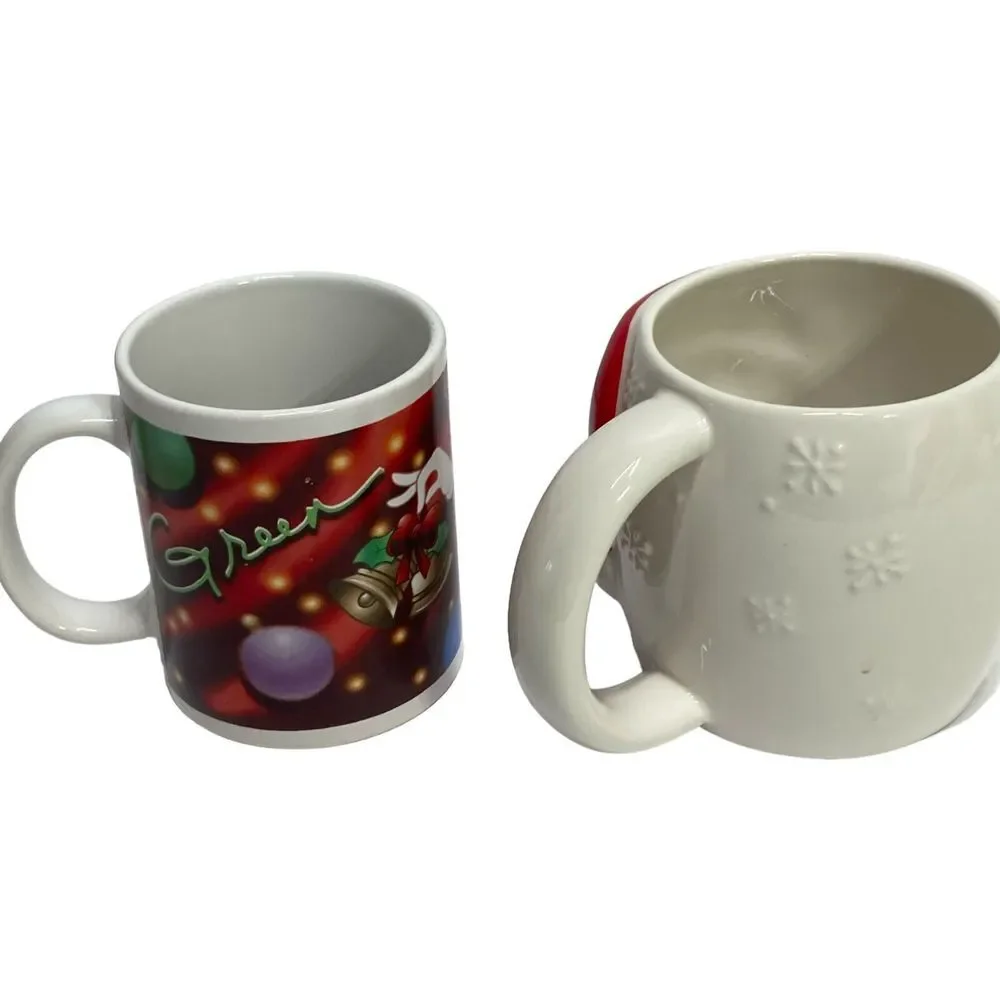 Lot of 2 Galerie M&M Coffee Mugs Christmas Grinch and Santa Mug Porcelain 4 inch